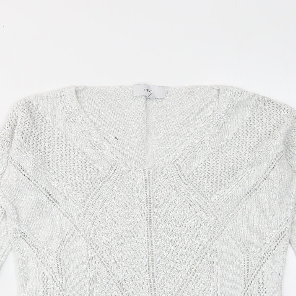 NEXT Womens White V-Neck Cotton Pullover Jumper Size 8