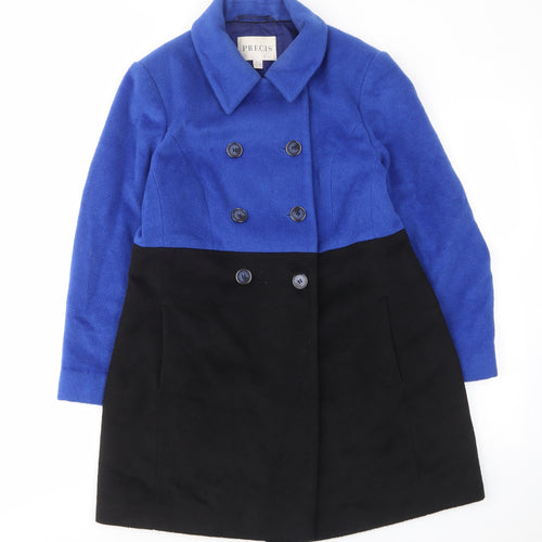 Precis Womens Blue Overcoat Coat Size 12 Button - Pockets, Lining, Collared