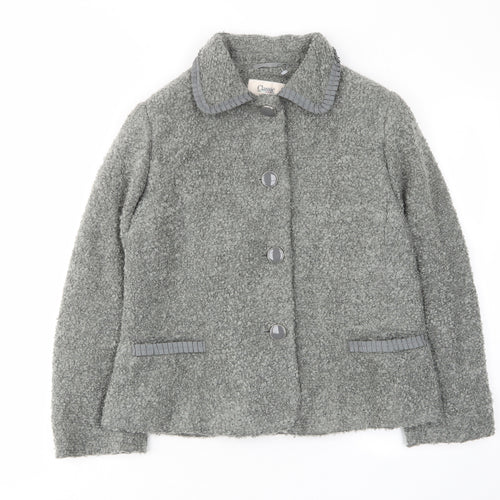 Classic Womens Grey Jacket Size 14 Button - Collared, Pockets