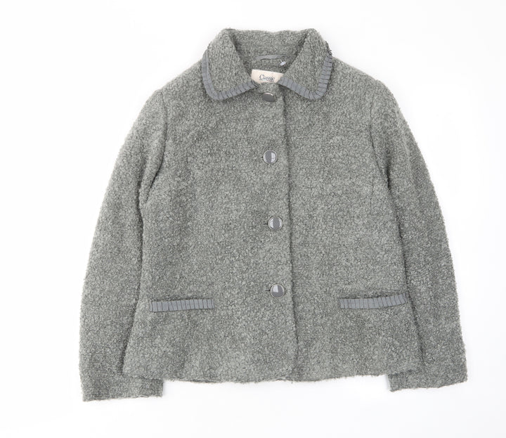 Classic Womens Grey Jacket Size 14 Button - Collared, Pockets