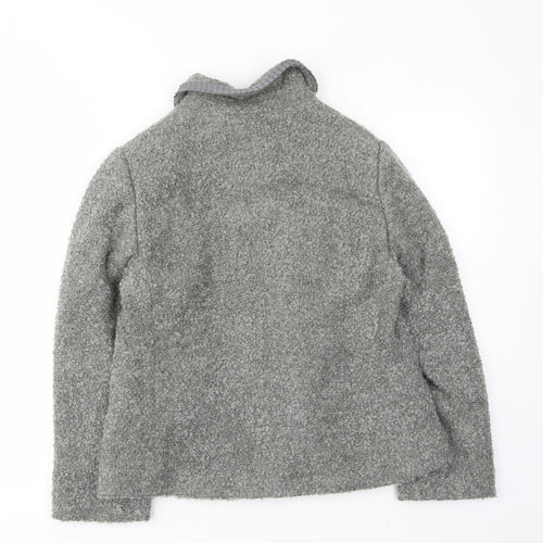 Classic Womens Grey Jacket Size 14 Button - Collared, Pockets