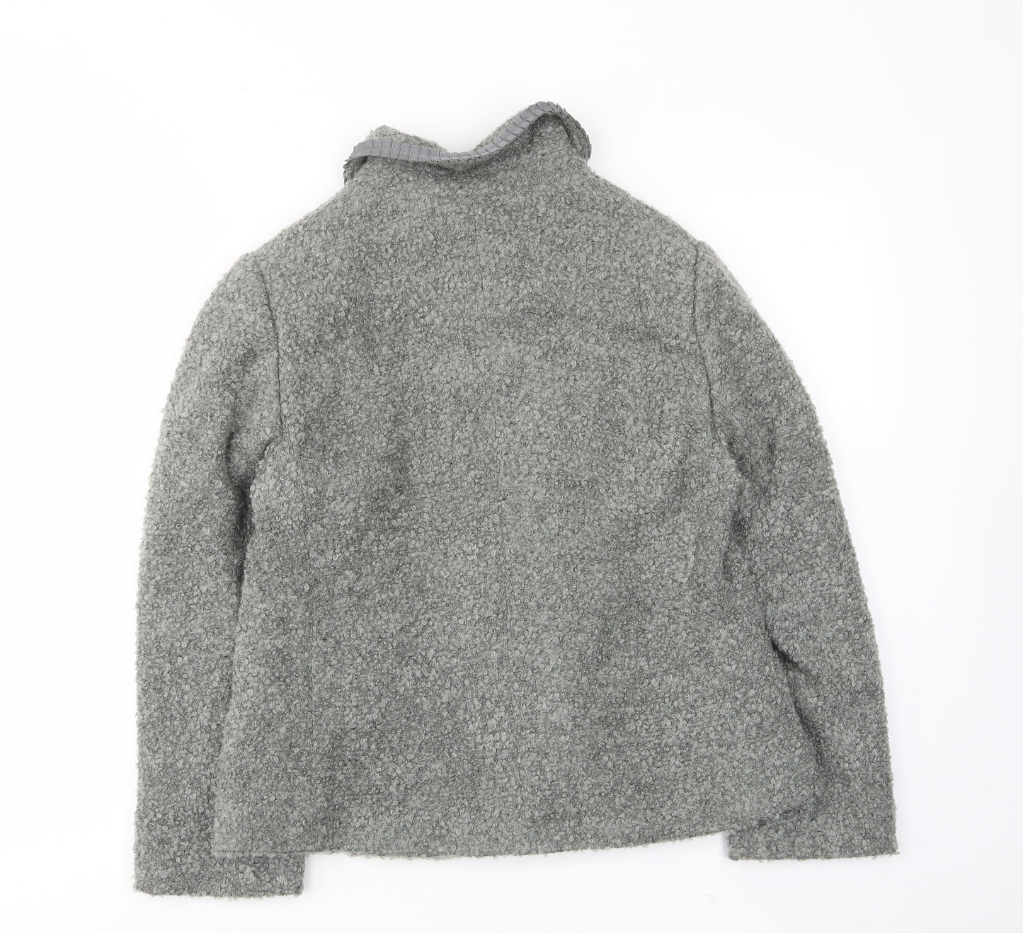 Classic Womens Grey Jacket Size 14 Button - Collared, Pockets