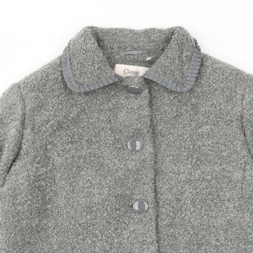 Classic Womens Grey Jacket Size 14 Button - Collared, Pockets