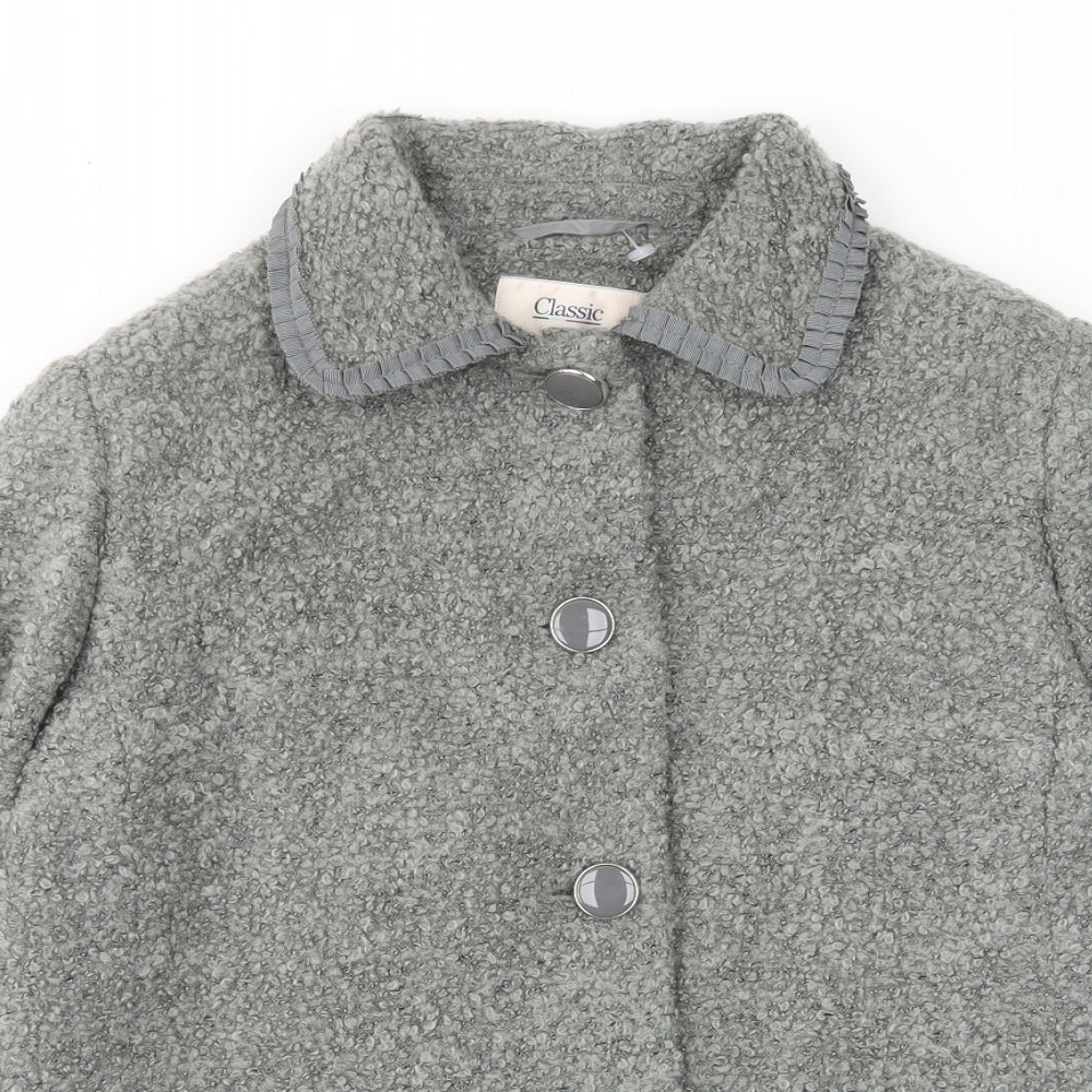 Classic Womens Grey Jacket Size 14 Button - Collared, Pockets