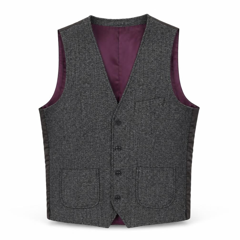 Front view of B&W men’s grey wool jacket suit waistcoat, size M, regular