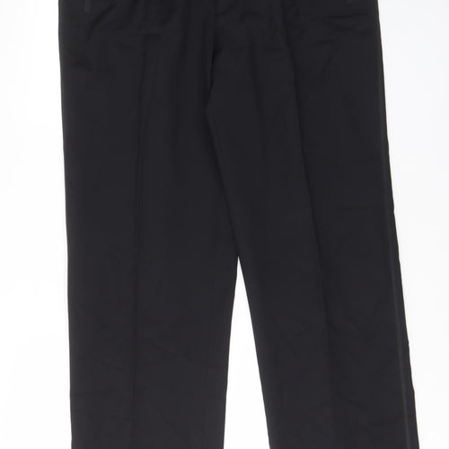 Black n White Mens Black Wool Trousers Size 40 in L32 in Regular Zip - Pleated, Pockets