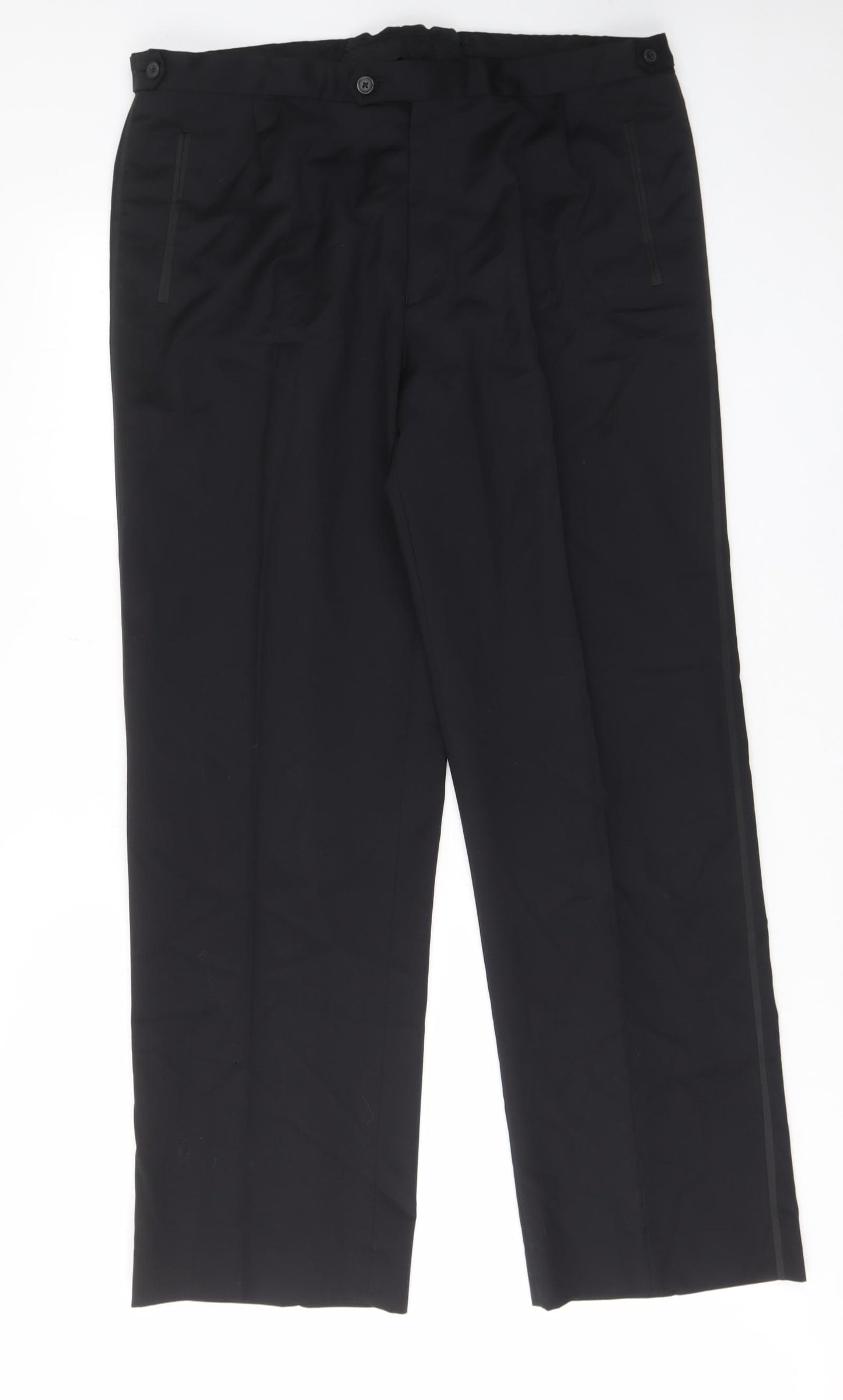 Black n White Mens Black Wool Trousers Size 40 in L32 in Regular Zip - Pleated, Pockets