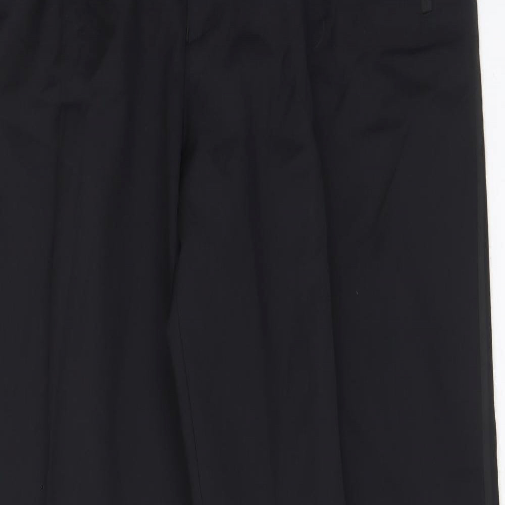 Black n White Mens Black Wool Trousers Size 40 in L32 in Regular Zip - Pleated, Pockets