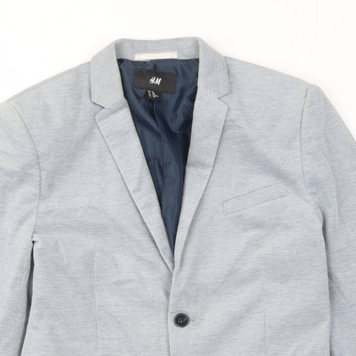 H&M Mens Blue Polyester Jacket Suit Jacket Size 34 Regular - Pockets