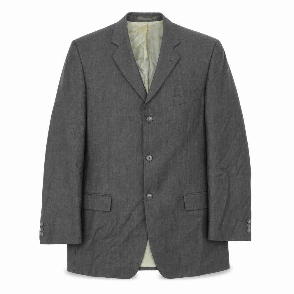 Front view of Karl Jackson men’s grey wool jacket suit jacket, size 42, regular - inside pockets