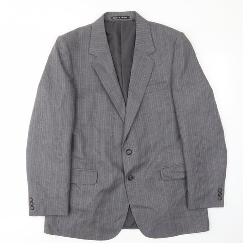Greenwoods Mens Grey Striped Wool Jacket Suit Jacket Size 42 Regular - Inside pockets