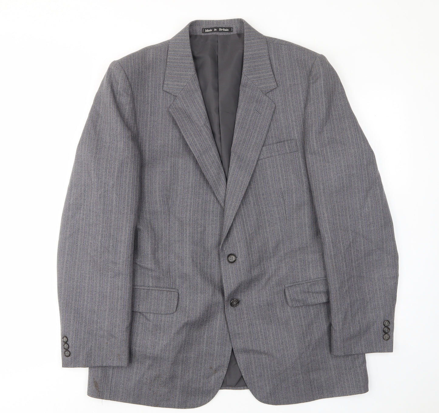 Greenwoods Mens Grey Striped Wool Jacket Suit Jacket Size 42 Regular - Inside pockets