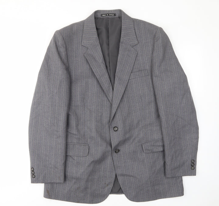 Greenwoods Mens Grey Striped Wool Jacket Suit Jacket Size 42 Regular - Inside pockets