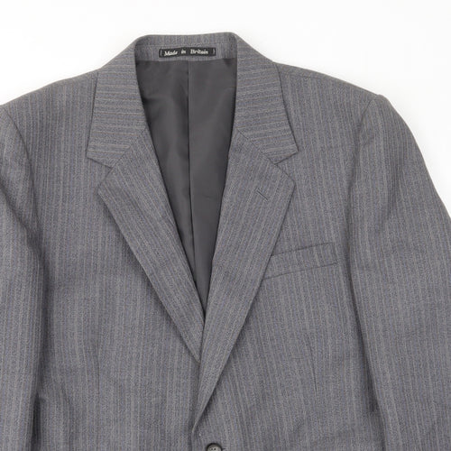 Greenwoods Mens Grey Striped Wool Jacket Suit Jacket Size 42 Regular - Inside pockets