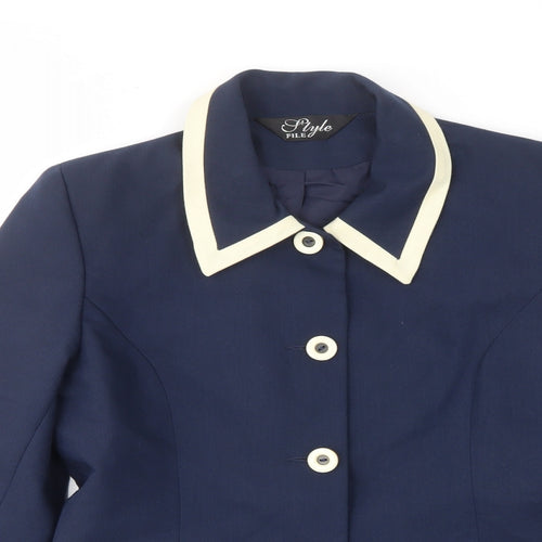 Style File Womens Blue Jacket Size 10 Button - Collared