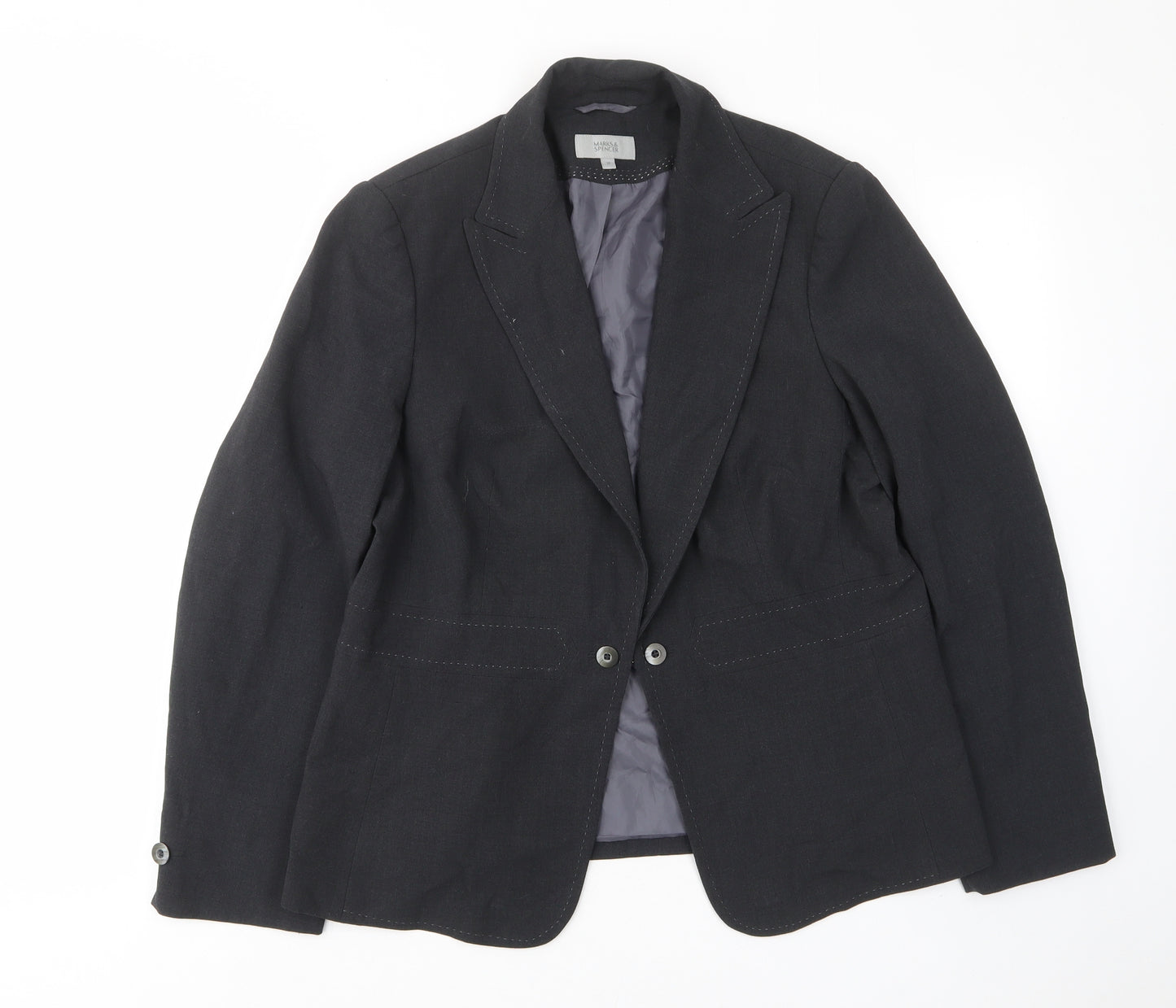 Marks and Spencer Womens Grey Jacket Blazer Size 18 Hook & Eye - Buttons, Embroided