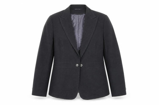 Front view of Marks & Spencer women’s grey jacket blazer, size UK 18, hook & eye - buttons, embroided