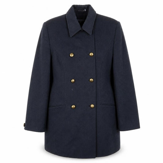 Front view of Next women’s blue jacket coat, size UK 12, button - pockets
