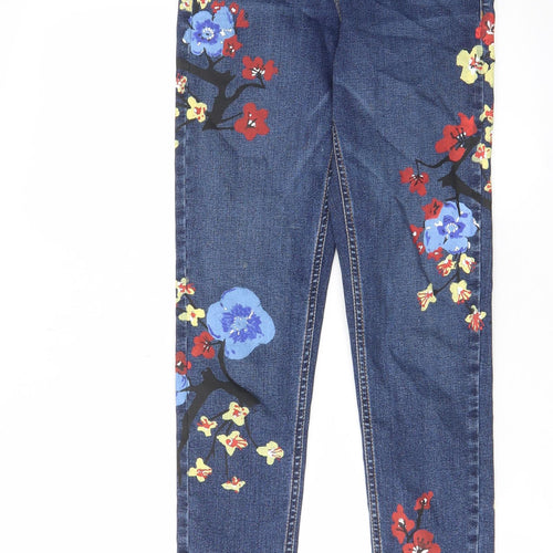 Topshp Womens Blue Floral Cotton Skinny Jeans Size 26 in L34 in Regular Zip - Graphic