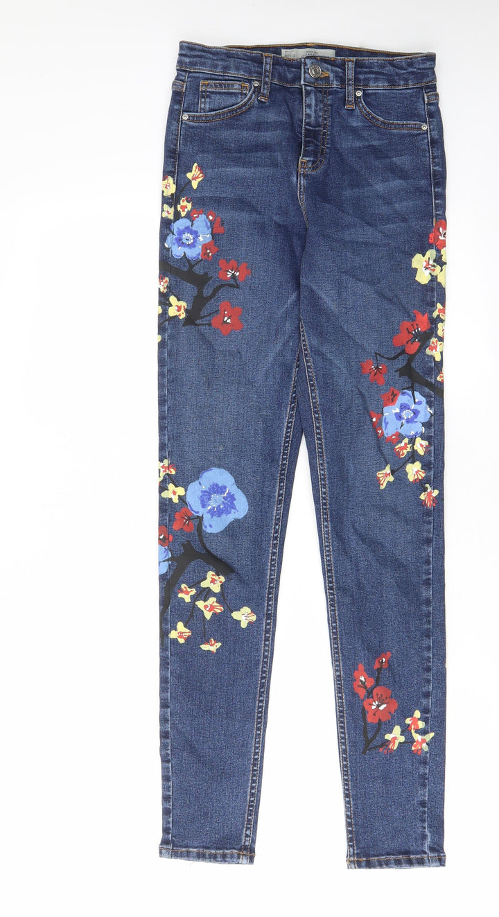 Topshp Womens Blue Floral Cotton Skinny Jeans Size 26 in L34 in Regular Zip - Graphic