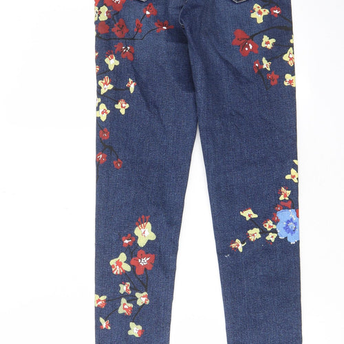 Topshp Womens Blue Floral Cotton Skinny Jeans Size 26 in L34 in Regular Zip - Graphic