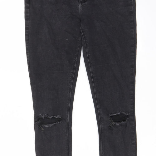 Denim & Co. Womens Black Cotton Skinny Jeans Size 12 L26 in Regular Zip - Open knee
