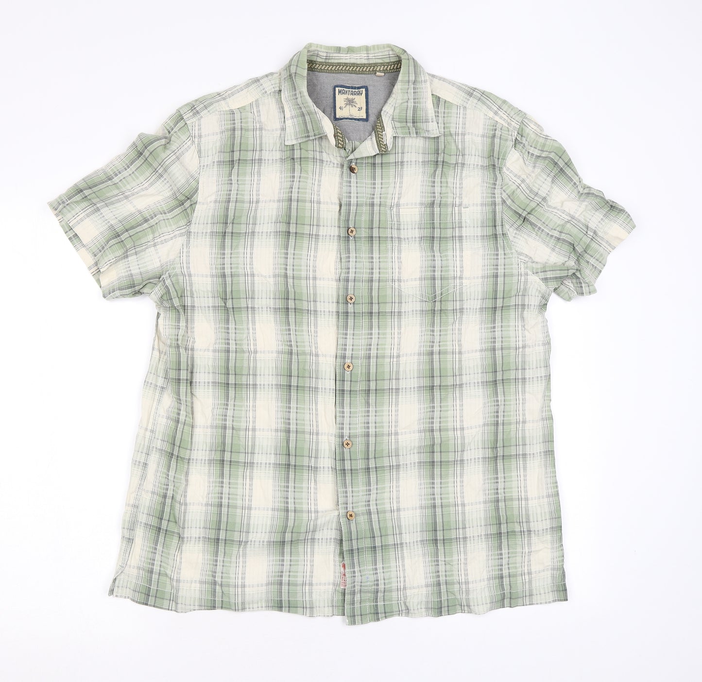 MANTARAY PRODUCTS Mens Green Plaid Cotton Button-Up Size L Collared Button
