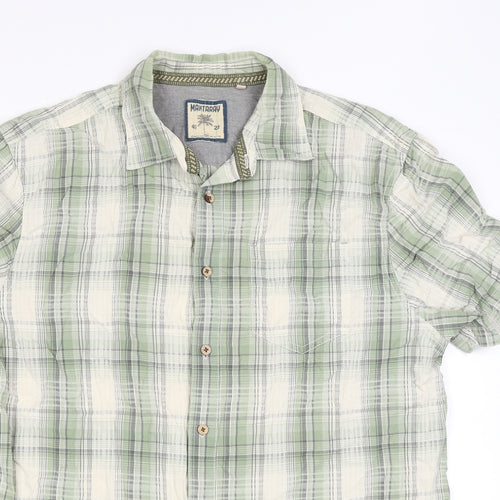 MANTARAY PRODUCTS Mens Green Plaid Cotton Button-Up Size L Collared Button