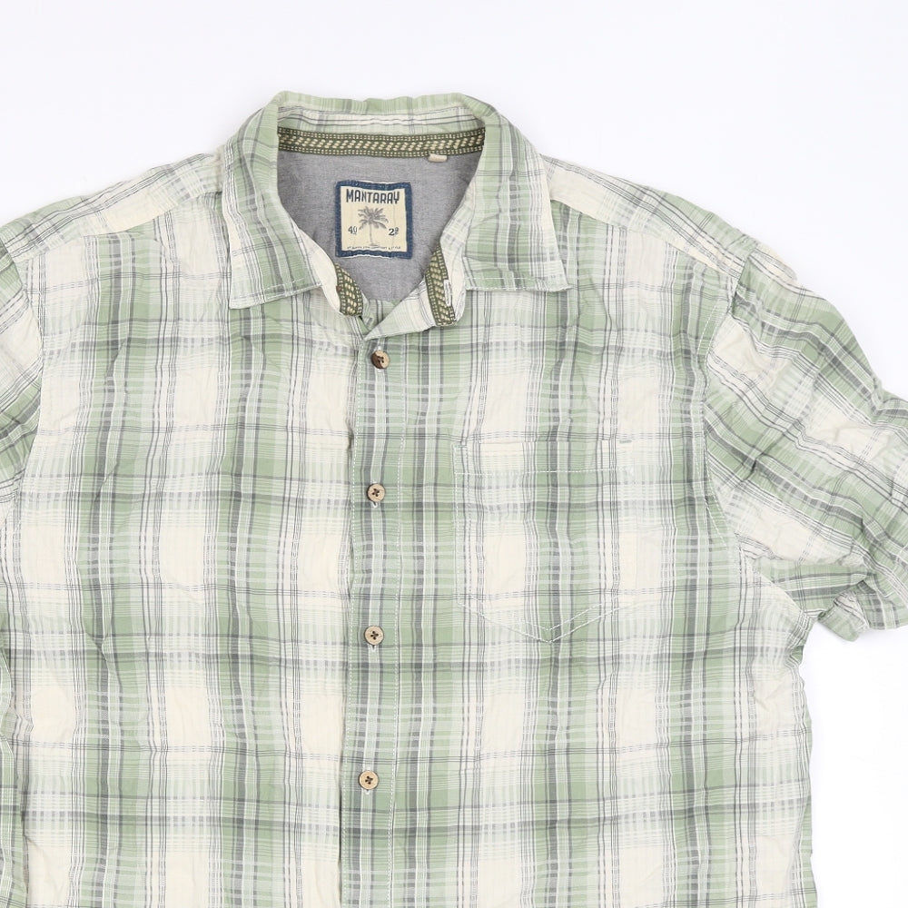 MANTARAY PRODUCTS Mens Green Plaid Cotton Button-Up Size L Collared Button