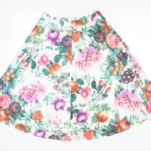 Glamorous Womens White Floral Polyester Flare Skirt Size M Zip