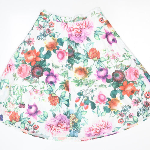 Glamorous Womens White Floral Polyester Flare Skirt Size M Zip