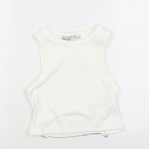 Bershka Womens White Polyamide Cropped Tank Size S Round Neck - Diamanté