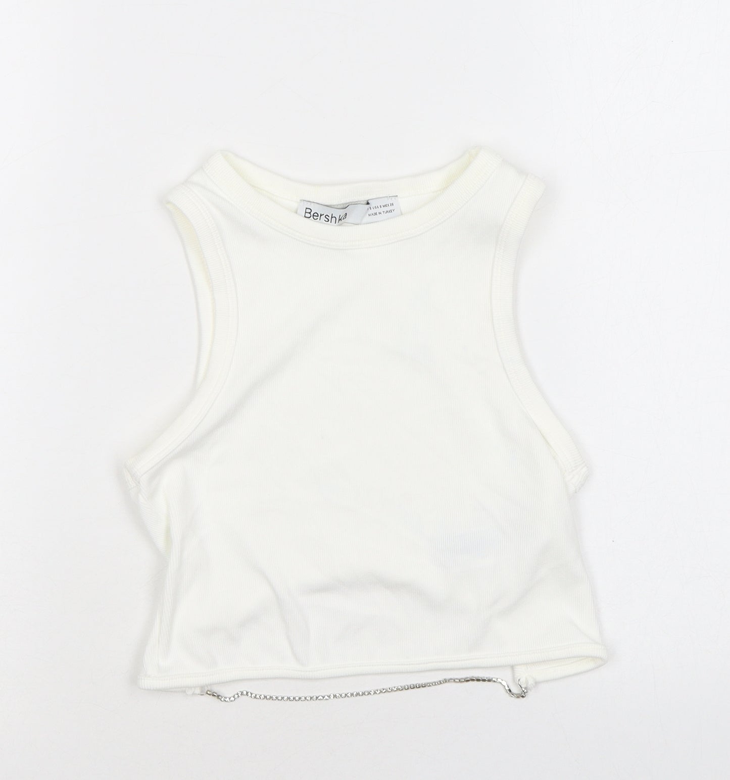 Bershka Womens White Polyamide Cropped Tank Size S Round Neck - Diamanté