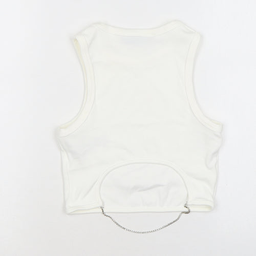 Bershka Womens White Polyamide Cropped Tank Size S Round Neck - Diamanté