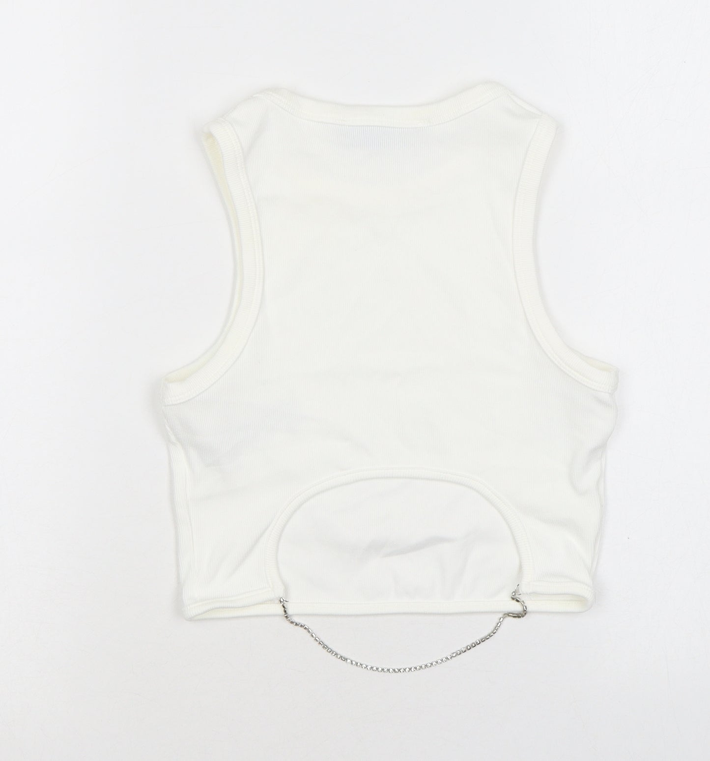 Bershka Womens White Polyamide Cropped Tank Size S Round Neck - Diamanté
