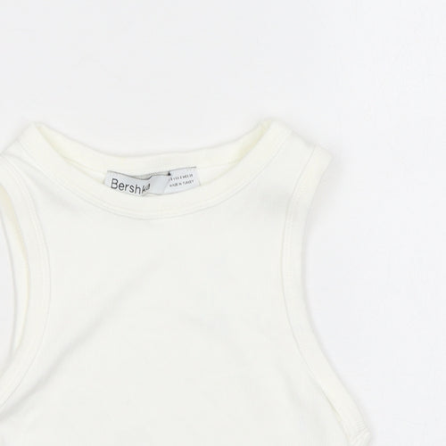 Bershka Womens White Polyamide Cropped Tank Size S Round Neck - Diamanté