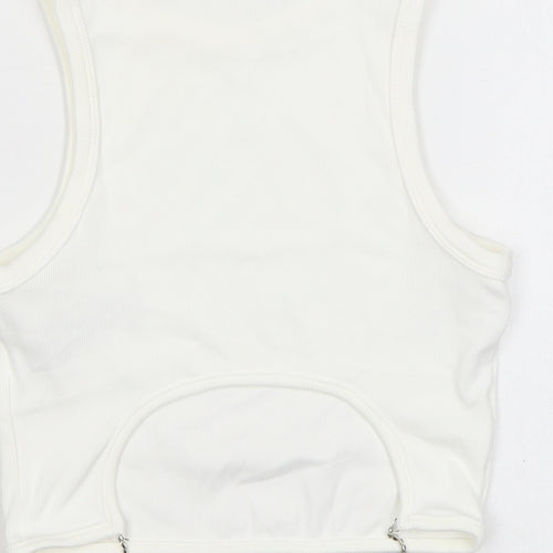 Bershka Womens White Polyamide Cropped Tank Size S Round Neck - Diamanté
