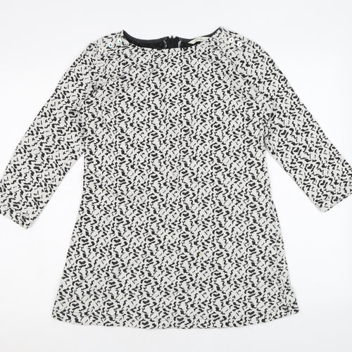 Adini Womens White Geometric Cotton Tunic T-Shirt Size S Round Neck