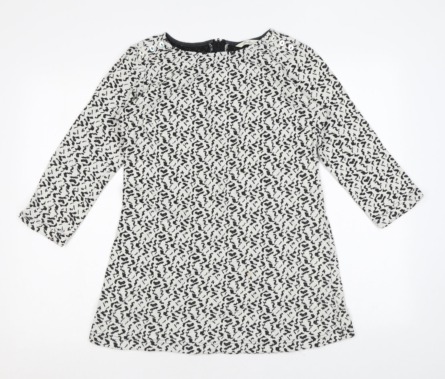 Adini Womens White Geometric Cotton Tunic T-Shirt Size S Round Neck