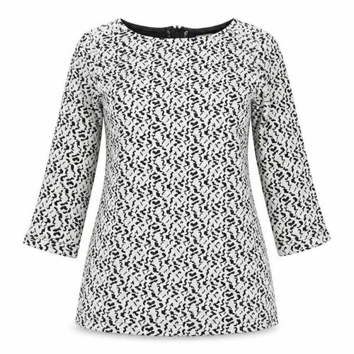 Adini Womens White Geometric Cotton Tunic T-Shirt Size S Round Neck