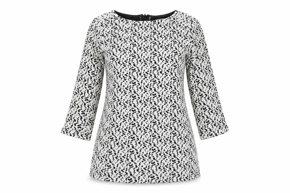 Adini Womens White Geometric Cotton Tunic T-Shirt Size S Round Neck