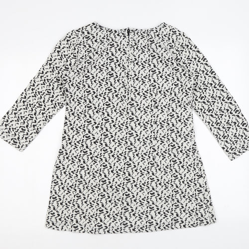 Adini Womens White Geometric Cotton Tunic T-Shirt Size S Round Neck