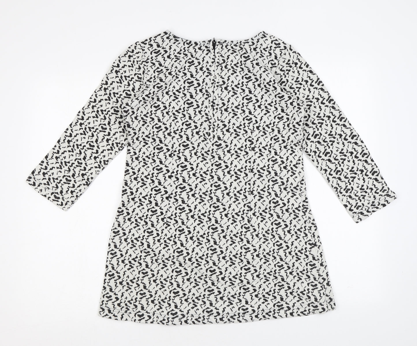 Adini Womens White Geometric Cotton Tunic T-Shirt Size S Round Neck