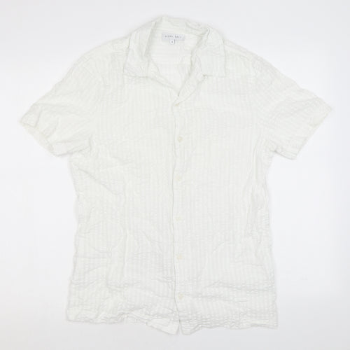 Nigel Hall Mens White Polyester Button-Up Size M Collared Button - Waffle fabric