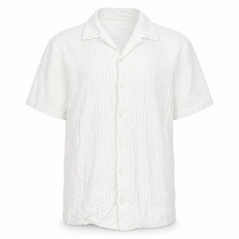Front view of Nigel Hall men’s white polyester button-up, size M, collared button - waffle fabric