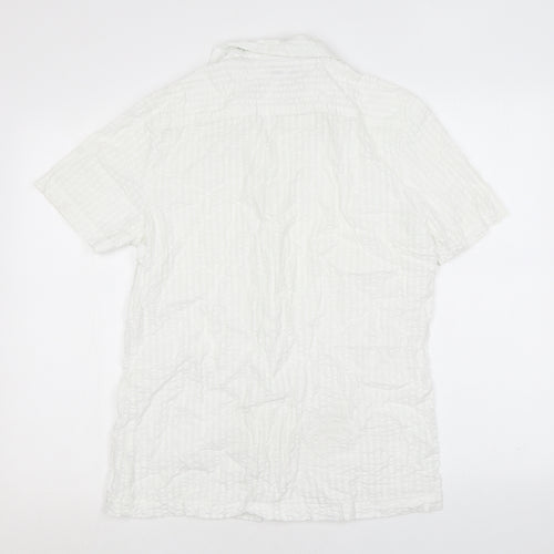 Nigel Hall Mens White Polyester Button-Up Size M Collared Button - Waffle fabric