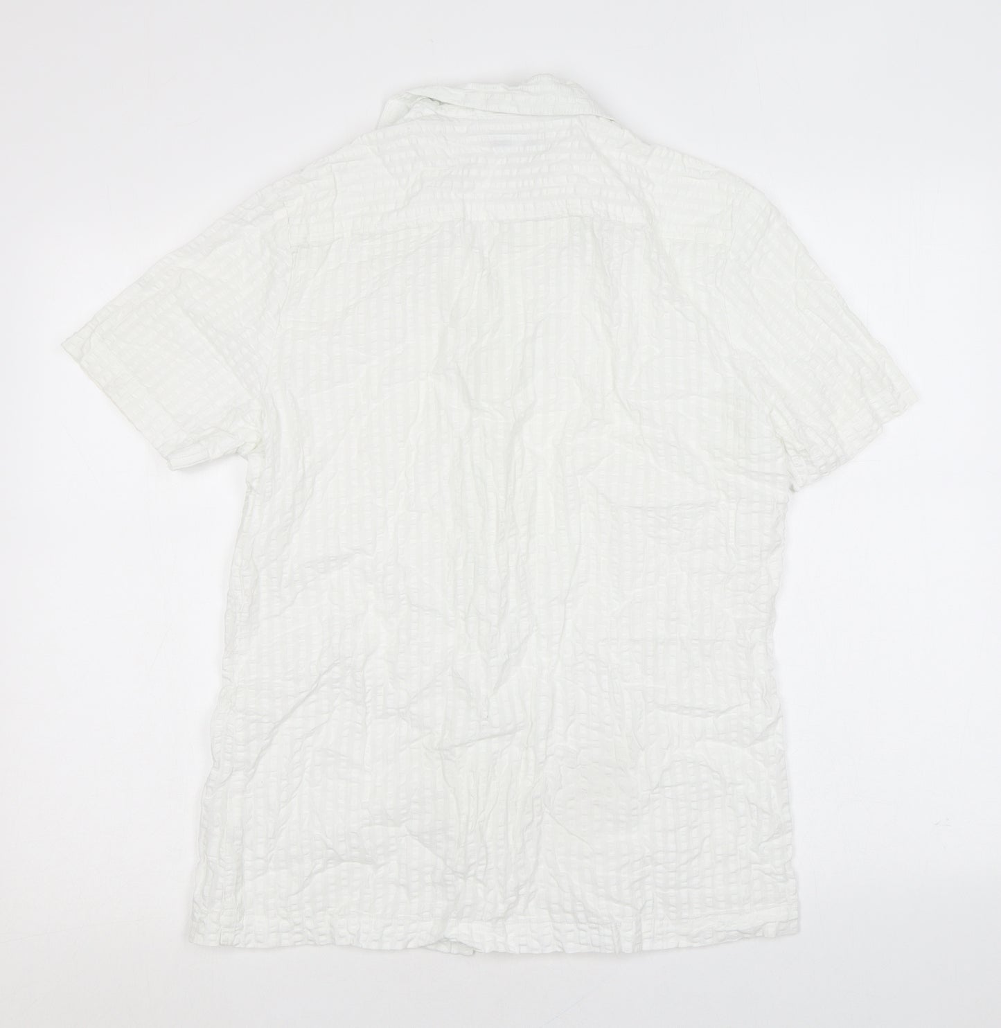 Nigel Hall Mens White Polyester Button-Up Size M Collared Button - Waffle fabric
