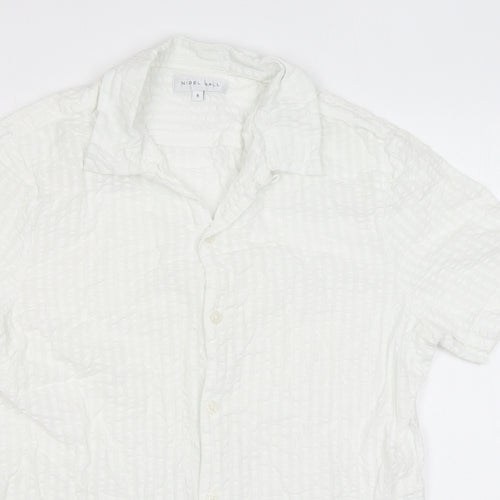 Nigel Hall Mens White Polyester Button-Up Size M Collared Button - Waffle fabric