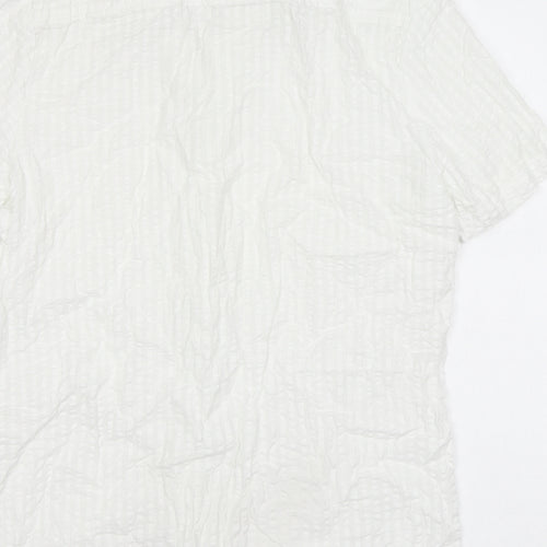 Nigel Hall Mens White Polyester Button-Up Size M Collared Button - Waffle fabric
