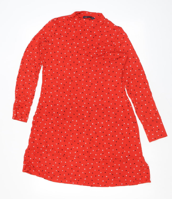 Marks and Spencer Womens Red Geometric Viscose A-Line Size 8 Mock Neck Pullover - Card Suits Print